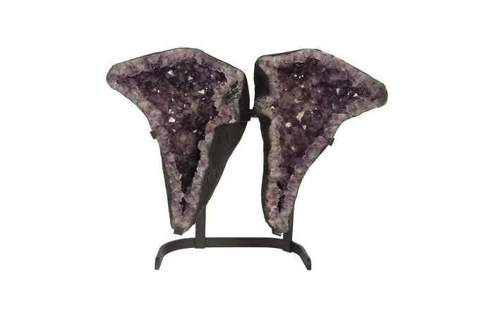 Amethyst Sculpture Pair, On Iron Stand