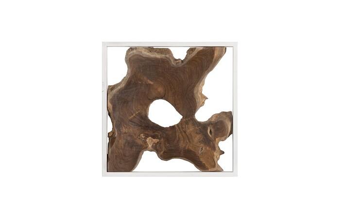 Framed Slice Wall Tile, Teak Wood, White Frame