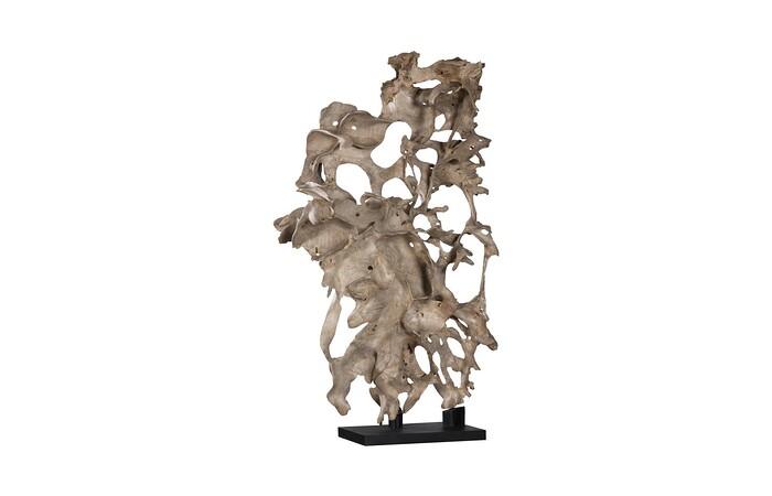 Teak Wood Sculpture on Base, Bleached
