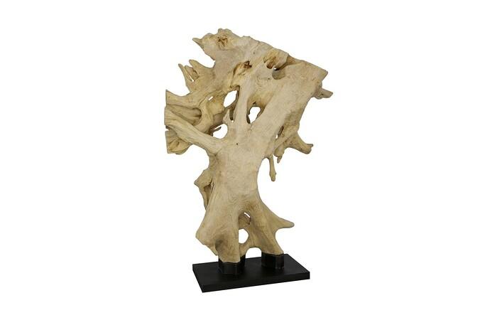 Teak Wood Sculpture on Base, Bleached