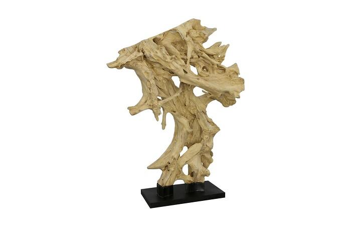 Teak Wood Sculpture on Base, Bleached