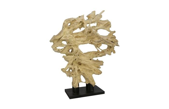 Teak Wood Sculpture on Base, Bleached