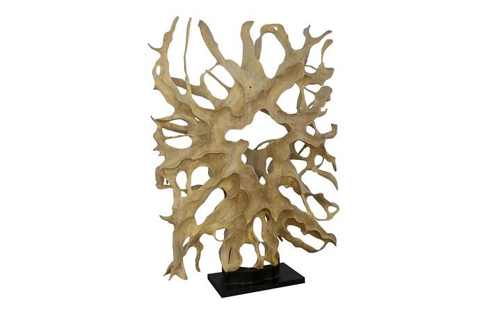 Teak Wood Sculpture on Base, Bleached