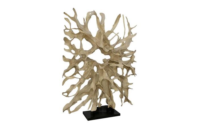 Teak Wood Sculpture on Base, Bleached