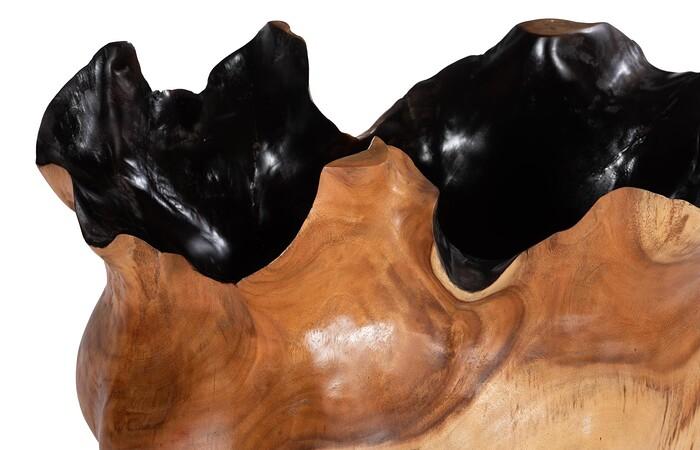 Suar Wood Side Table, With Glass Top, Black Finish
