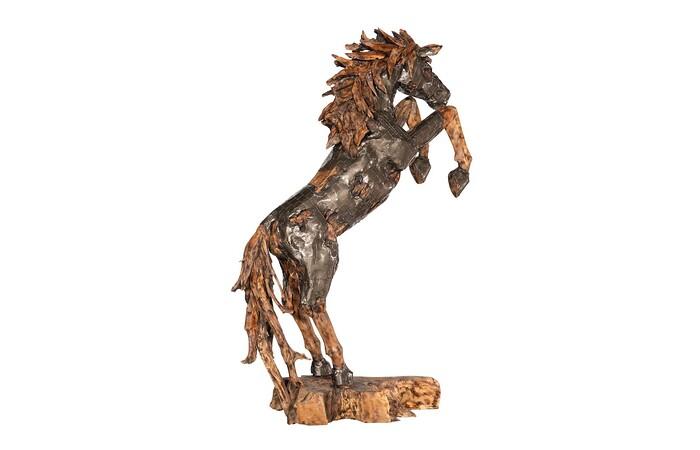 Mustang Horse Armored  Sculpture, Rearing, Natural Bronze Finish