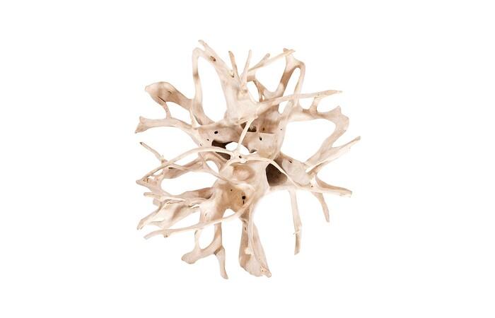 Teak Root Dining Table, Bleached, 63 Dia” Glass Top