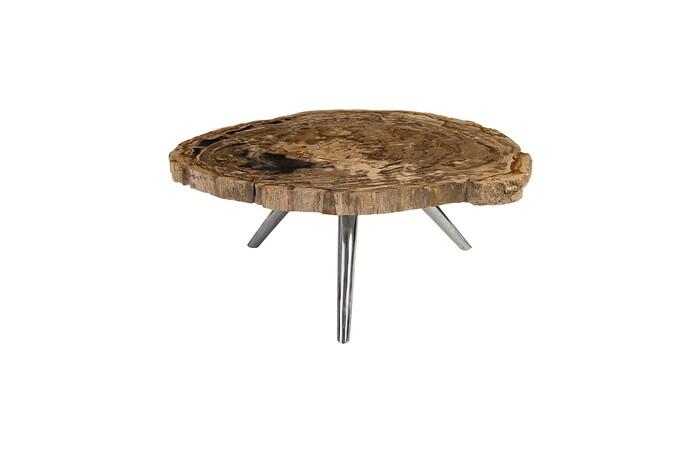 Petrified Wood Coffee Table, Stainless Steel Legs, Assorted