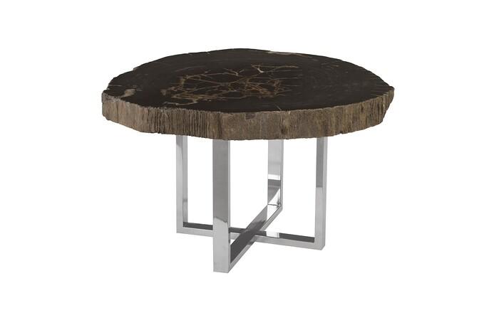 Petrified Wood Coffee Table w/SS Base