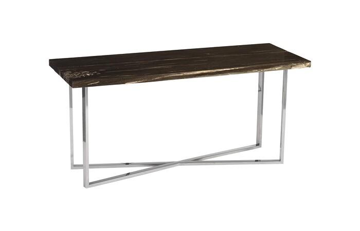 Petrified Wood Console Table, Stainless Steel Base