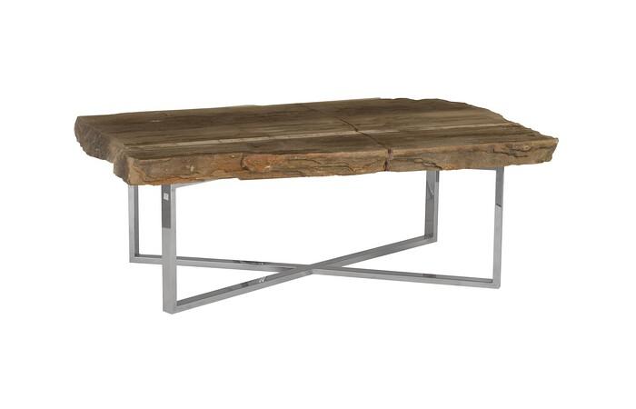 Petrified Wood Coffee Table, Stainelss Steel Base