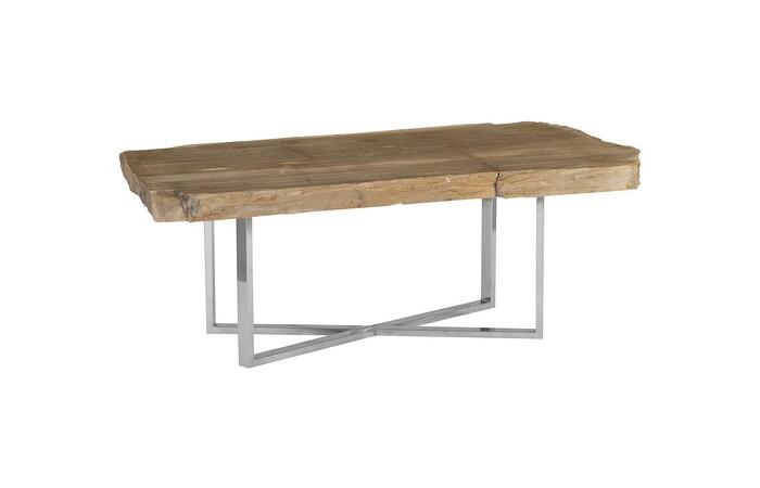 Petrified Wood Coffee Table, Stainless Steel Base