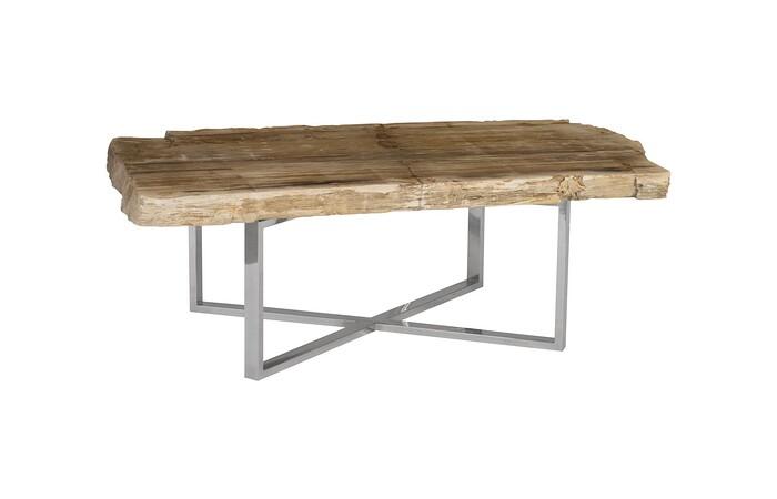 Petrified Wood Coffee Table, Stainless Steel Base
