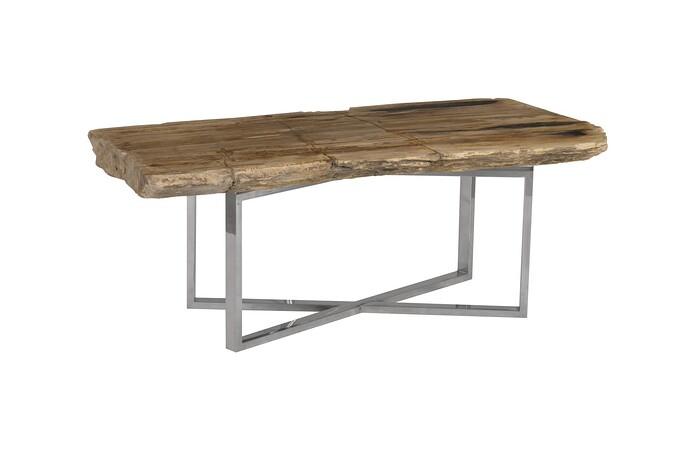 Petrified Wood Coffee Table, Stainless Steel Base