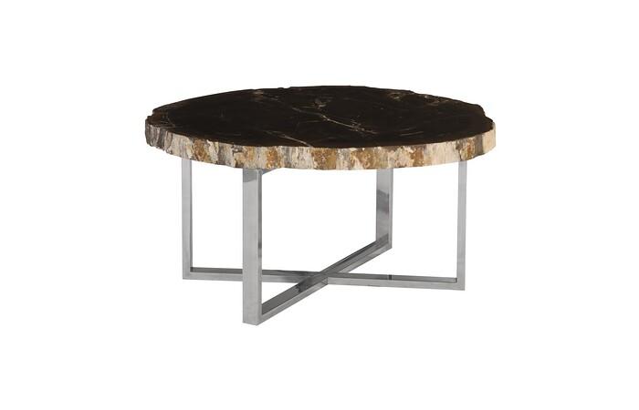 Petrified Wood Coffee Table, Stainless Steel Base, Assorted