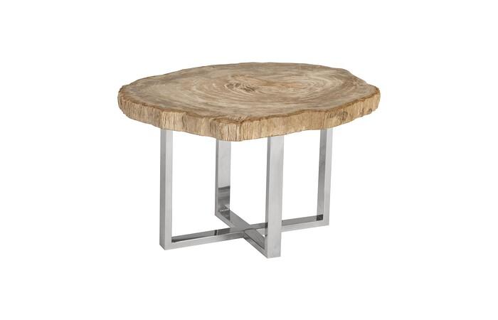 Petrified Wood Coffee Table, Stainless Steel Base, Assorted