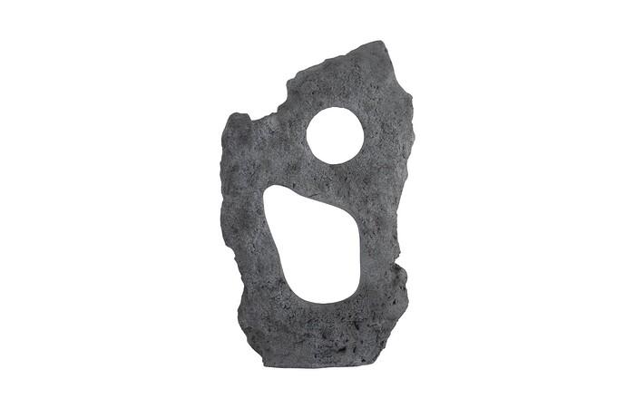 Colossal Cast Stone Sculpture, Two Holes, Charcoal Stone