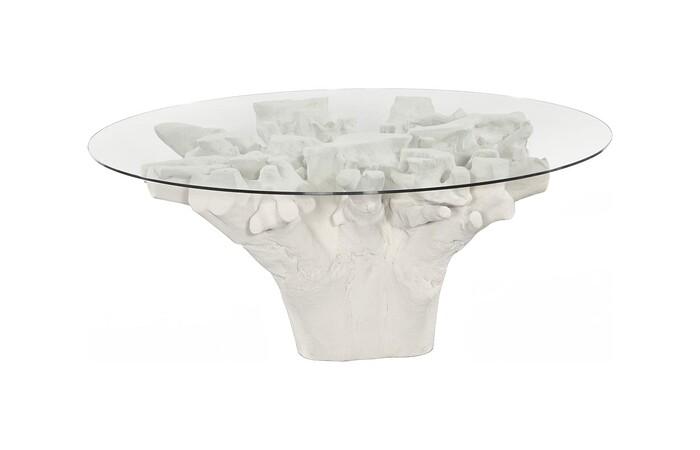 Cast Root Dining Table, Roman Stone, 72" Glass Top