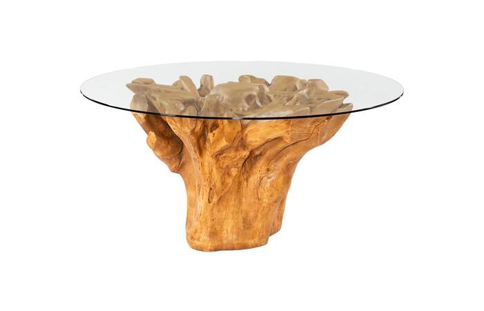Root Dining Table Base, 60 Round Glass Top, Faux Bois