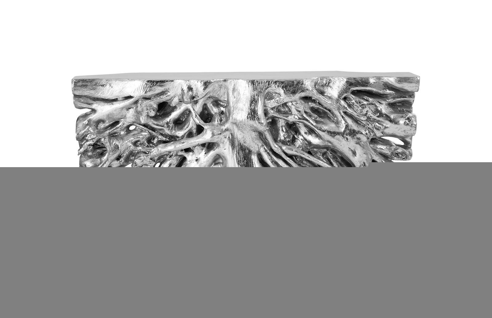 Square Root Console Table, Silver Leaf