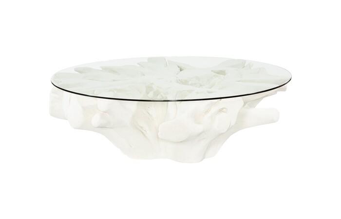 Sono Cast Root Coffee Table, With Glass, Roman Stone