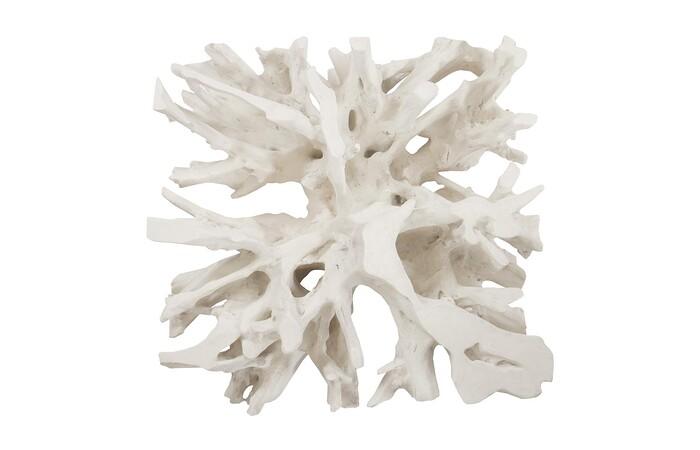 Cast Root Coffee Table, White Stone, With Glass