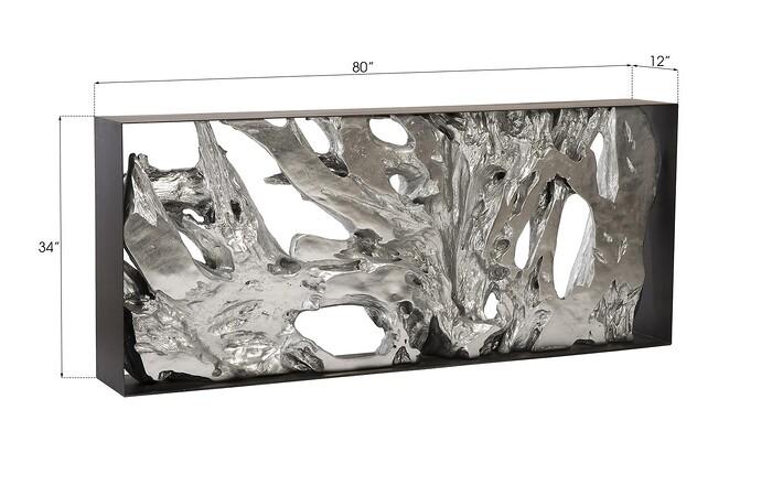 Cast Root Metal Framed Console Table, Resin, Silver Leaf, LG