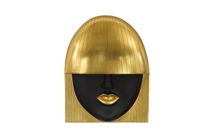 Fashion Faces Wall Art, Large, Smile, Black and Gold Leaf
