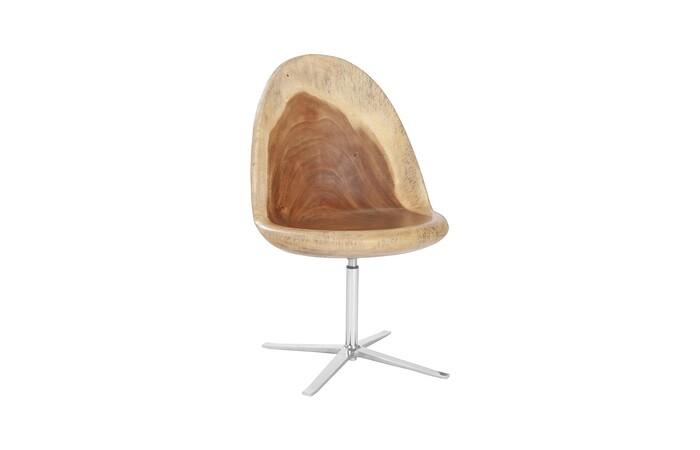 Smoothed Swivel Chair, Chamcha Wood, Stainless Steel Base