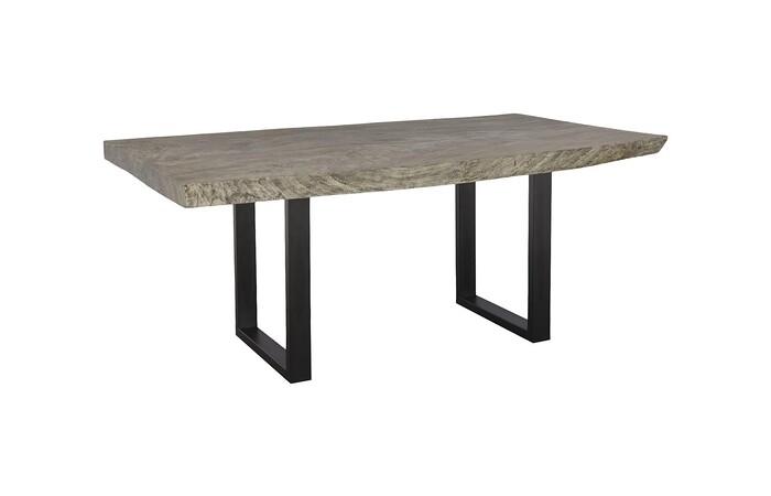 Origins Dining Table, Live Edge, Gray Stone, Satin Black Legs