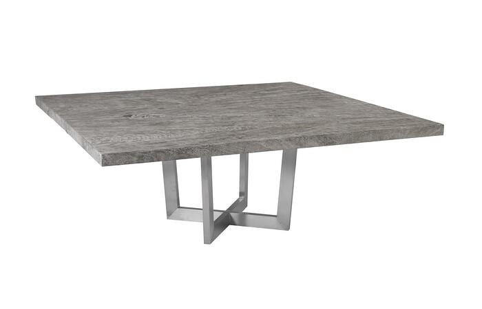 Origins Dining Table , Gray Stone, Square, Brushed Stainless Steel Base