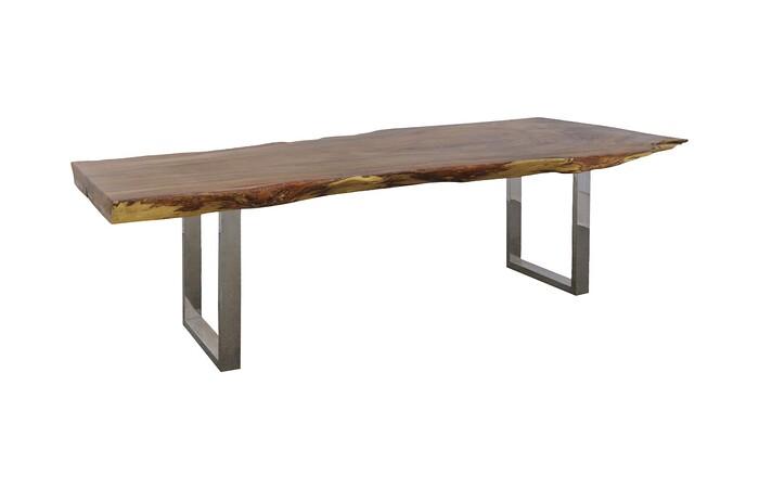 Origins Dining Table, Live Edge, Natural, Brushed Stainless Steel Legs