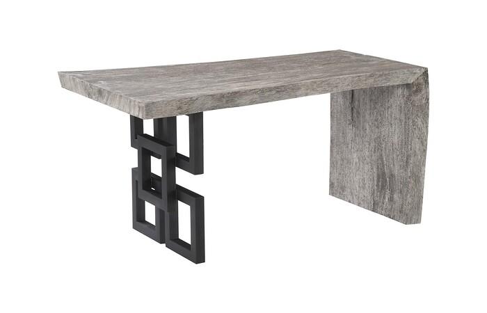 Waterfall Desk, Gray Stone, Satin Black Overlap Leg