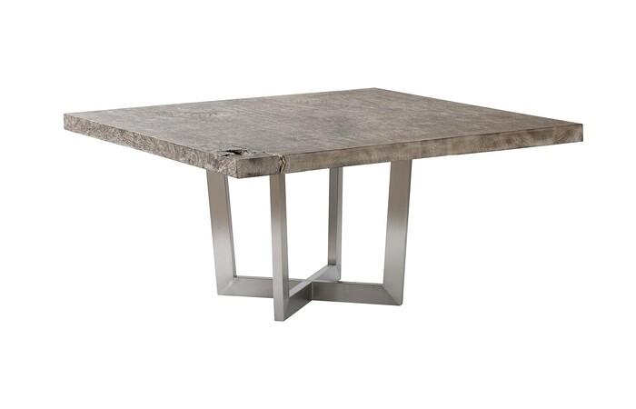 Origins Dining Table, Gray Stone, Square, Brushed Stainless Steel Base