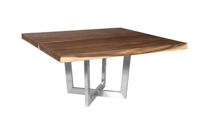 Origins Dining Table, Natural, Square, Brushed Stainless Steel Base