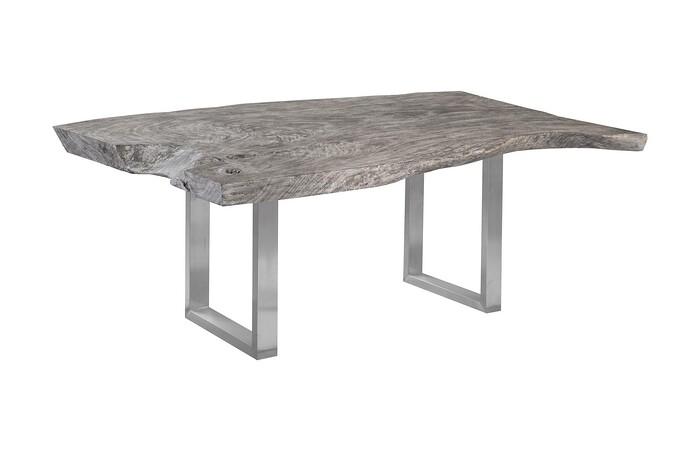 Origins Dining Table, Live Edge, Gray Stone, Brushed Stainless Steel Legs