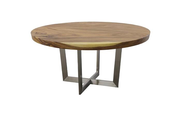 Chuleta Round Dining Table on Stainless Steel Base, Natural