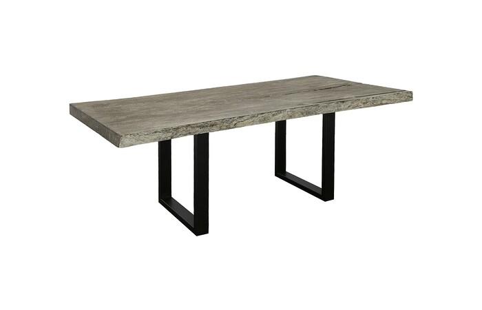Origins Dining Table, Live Edge, Gray Stone, Satin Black Legs