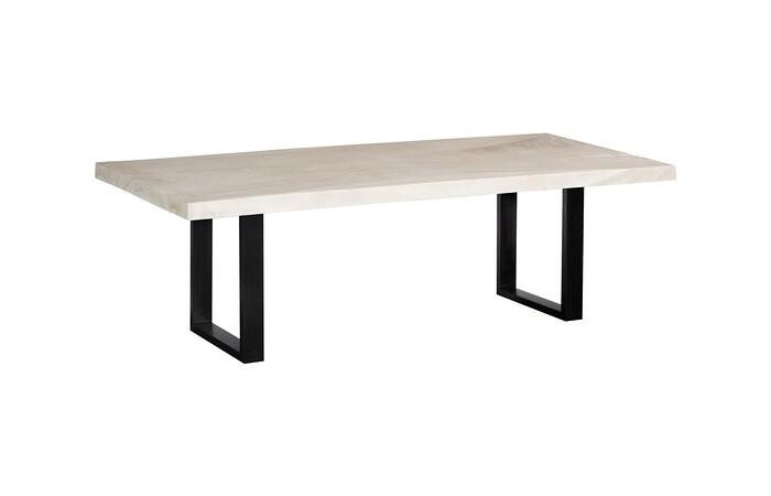 Straight Edge Dining Table, Bleached, Satin Black Legs
