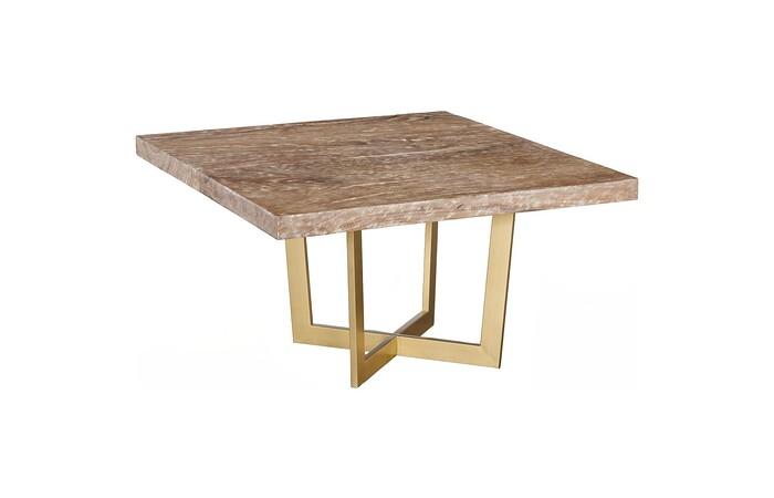 Origins Dining Table, Brown Stone, Square, Brushed Brass Base