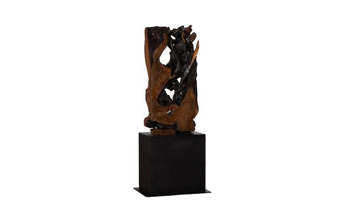 Rectangle Cut Wood Sculpture, Natural/Burnt Black