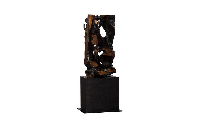 Rectangle Cut Wood Sculpture, Natural/Burnt Black