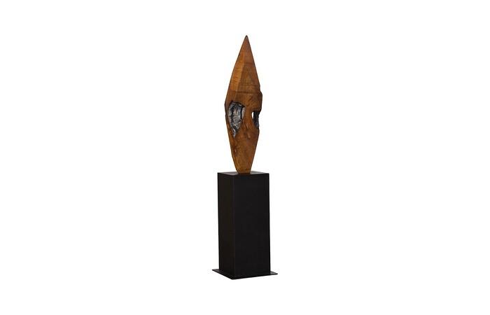 Diamond Cut Wood Sculpture, Natural/Burnt Black