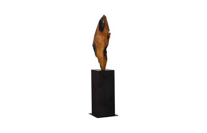 Diamond Cut Wood Sculpture, Natural/Burnt Black