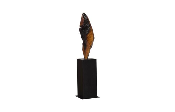 Diamond Cut Wood Sculpture, Natural/Burnt Black