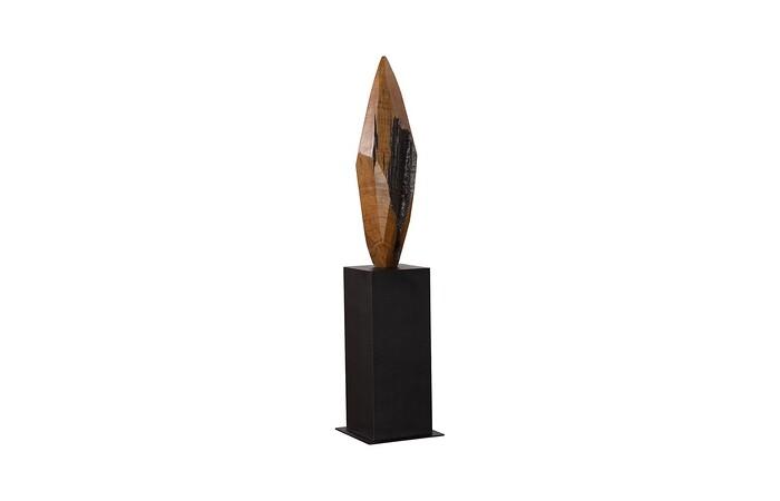 Diamond Cut Wood Sculpture, Natural/Burnt Black