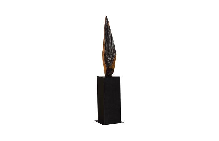 Diamond Cut Wood Sculpture, Natural/Burnt Black