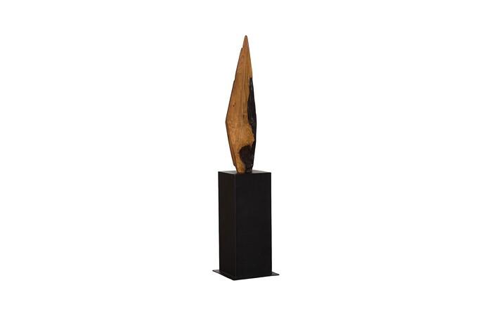 Diamond Cut Wood Sculpture, Natural/Burnt Black