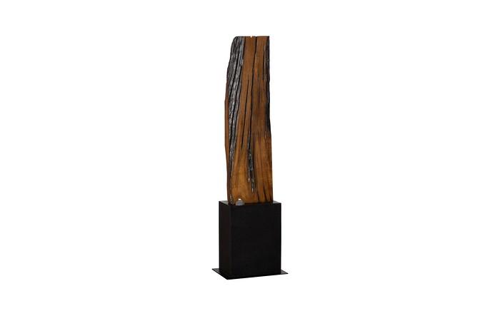 Rectangle Cut Wood Sculpture, Natural/Burnt Black
