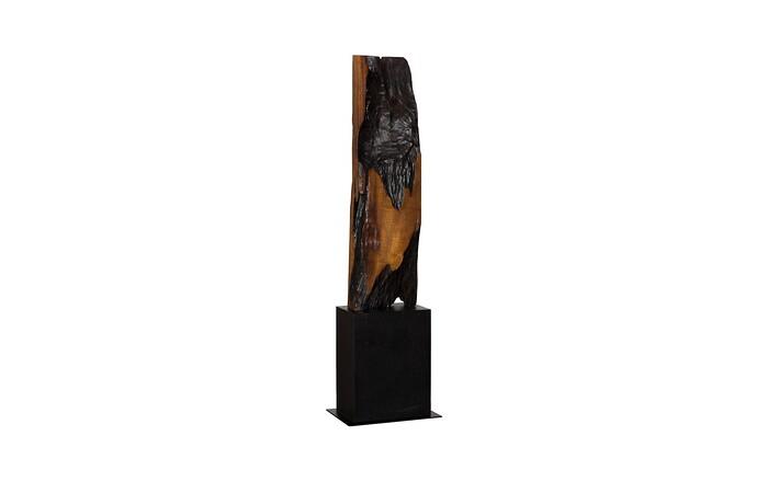 Rectangle Cut Wood Sculpture, Natural/Burnt Black